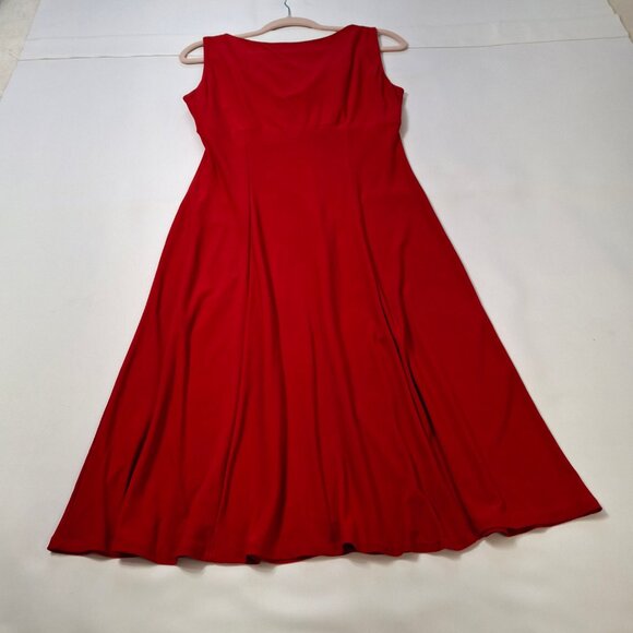 Jones Studio Red Cowl Neck Midi Dress Size 6 Empire Princess Fit & Flare Stretch - Picture 9 of 12